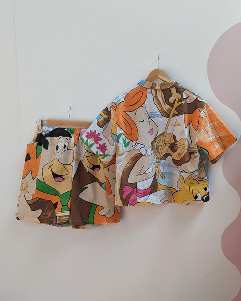 Cropped Shirt + Shorts made from Reworked Duvet Cover. Size 10