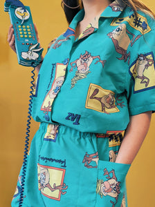 SIZE 10 - Cropped Shirt and Shorts made from 90s fabric.