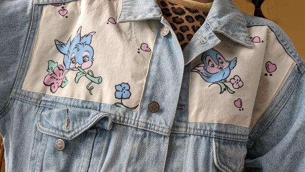 Denim Jacket made with Reworked Duvet Cover.