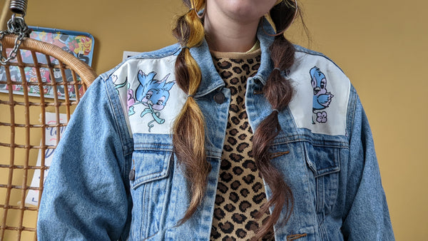 Denim Jacket made with Reworked Duvet Cover.