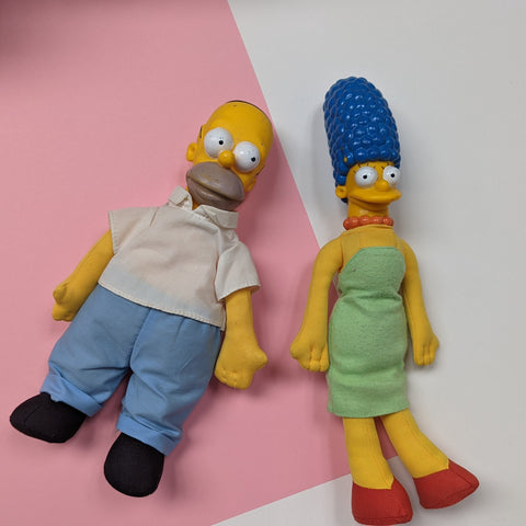 Vtg Homer + Marge Simpson Dolls