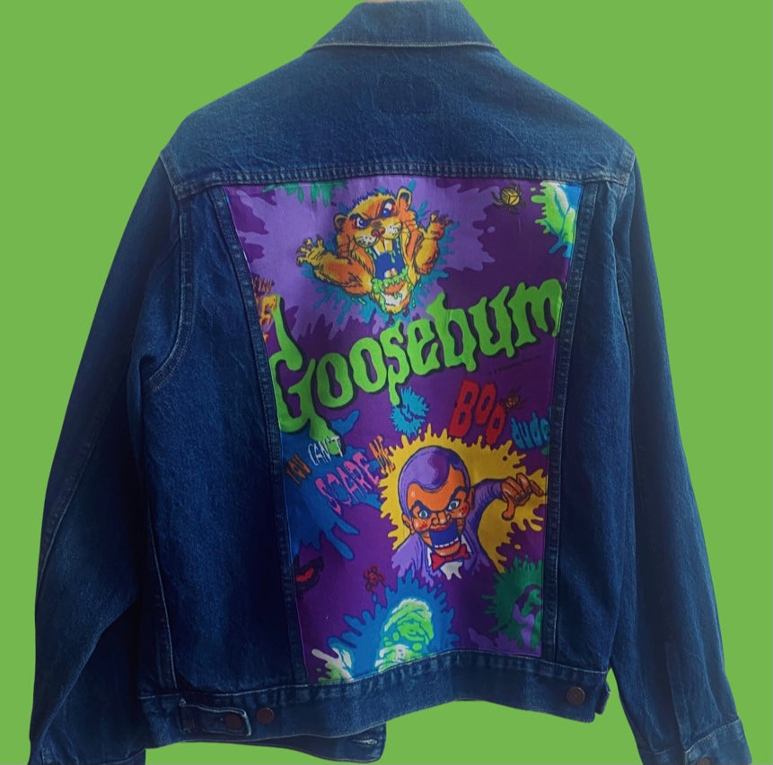 Spooky Denim Jacket made with Reworked Duvet Cover.