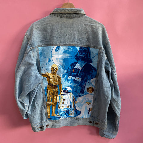 Denim Jacket made with Reworked Duvet Cover.