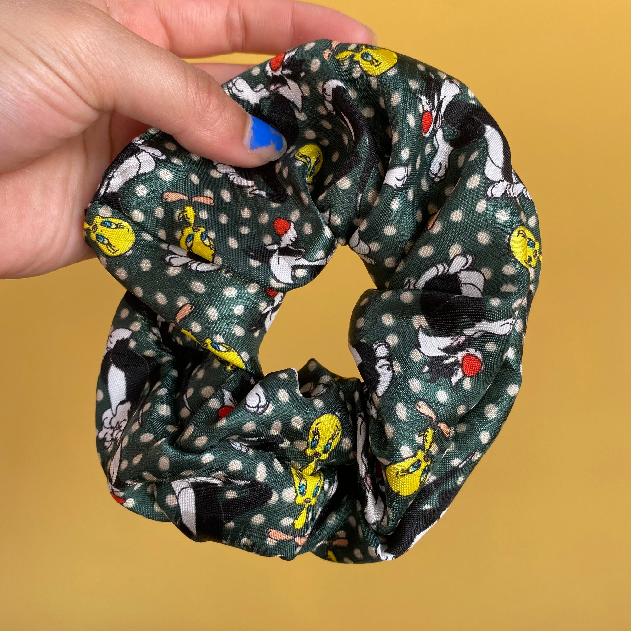 90’s scrunchies - Made from reworked tie material! (Green scrunchie)
