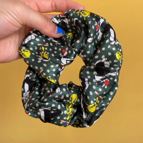 90’s scrunchies - Made from reworked tie material! (Green scrunchie)