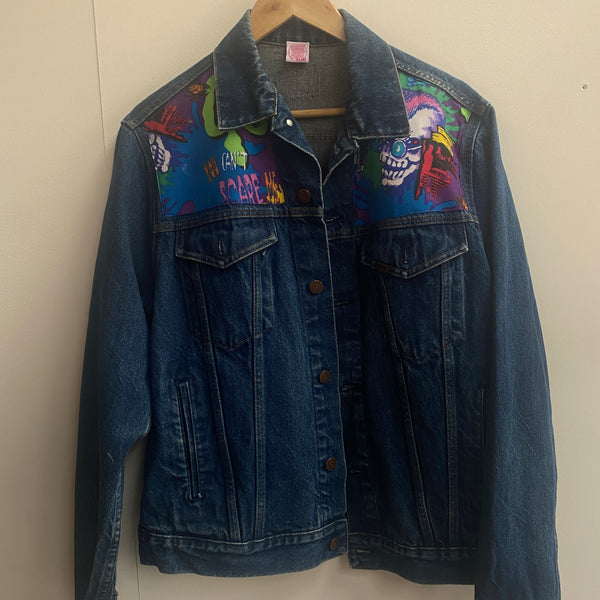 Spooky Denim Jacket made with Reworked Duvet Cover.